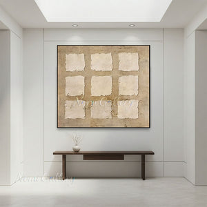 Wabi-Sabi Plaster 9-Grid Minimalist Hand-Painted Abstract Canvas #SS245