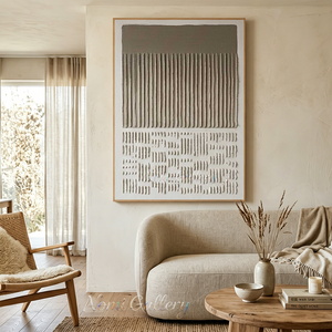 Handmade Wabi-Sabi Vertical 3D Textured Line Canvas Art #TC009