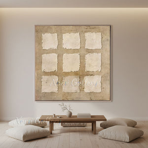 Wabi-Sabi Plaster 9-Grid Minimalist Hand-Painted Abstract Canvas #SS245