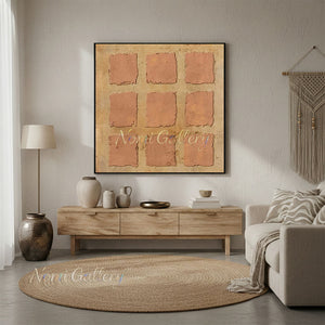 Wabi-Sabi Plaster 9-Grid Terracotta Hand-Painted Canvas Art #SS246
