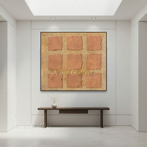 Wabi-Sabi Plaster 9-Grid Terracotta Hand-Painted Canvas Art #SS246