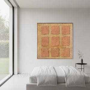 Wabi-Sabi Plaster 9-Grid Terracotta Hand-Painted Canvas Art #SS246