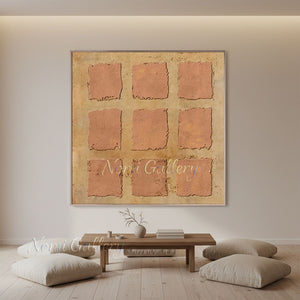 Wabi-Sabi Plaster 9-Grid Terracotta Hand-Painted Canvas Art #SS246
