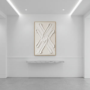 3D Geometric Relief Wall Art | White Textured Oil Painting #SS149
