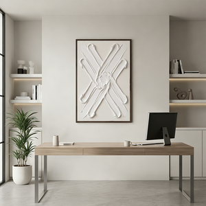 3D Geometric Relief Wall Art | White Textured Oil Painting #SS149