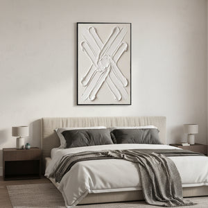 3D Geometric Relief Wall Art | White Textured Oil Painting #SS149