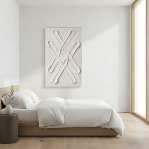 3D Geometric Relief Wall Art | White Textured Oil Painting #SS149