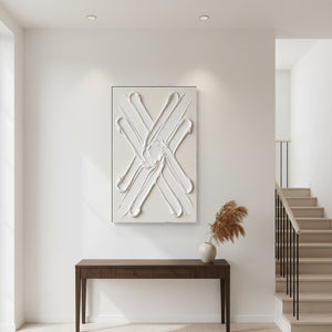 3D Geometric Relief Wall Art | White Textured Oil Painting #SS149