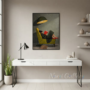 Classicism Woman Reading Book Painting | Handmade Library Wall Art #SS282