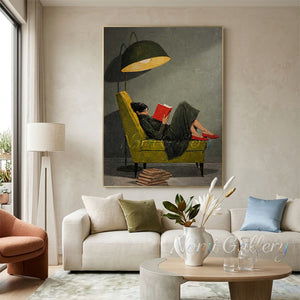 Classicism Woman Reading Book Painting | Handmade Library Wall Art #SS282